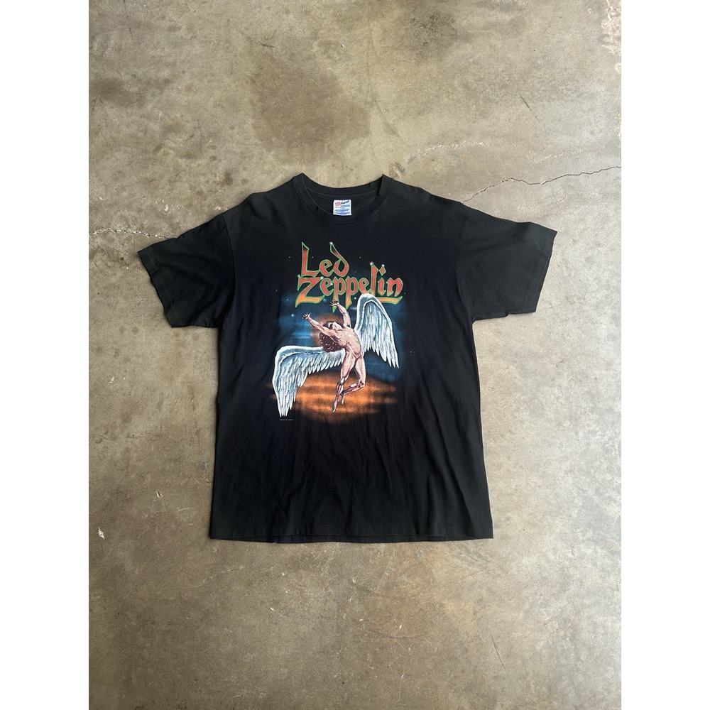 Vintage Led Zeppelin Swan Song Logo Robert Plant Double Sided Band Shirt Size XL